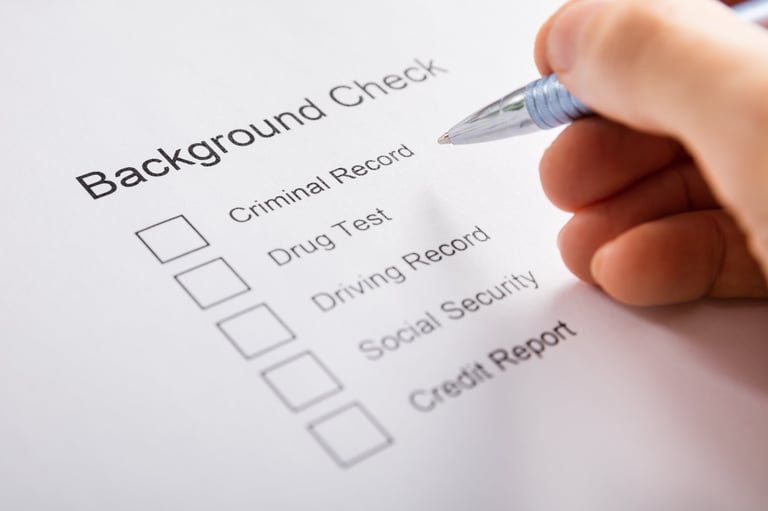 Close-up of person filling background check form