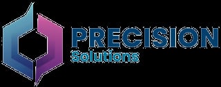 Precision Solutions logo with blue and purple hexagonal shape and company name in blue text