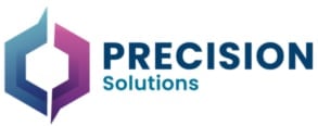 Precision Solutions logo with geometric hexagon shape in blue and purple