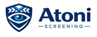 Atoni Screening logo featuring a blue shield with an eye symbol and company name
